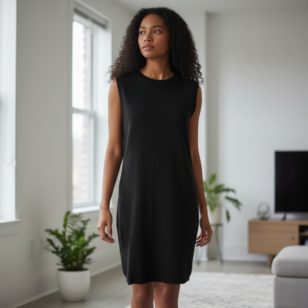 Steve Fabrikant Wool Rayon Dress Midi Black Officecore Office Siren Small